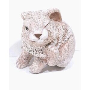 Baby Bunny Rabbit Brown/White Easter Cotton Tail Scratching His Nose Signed